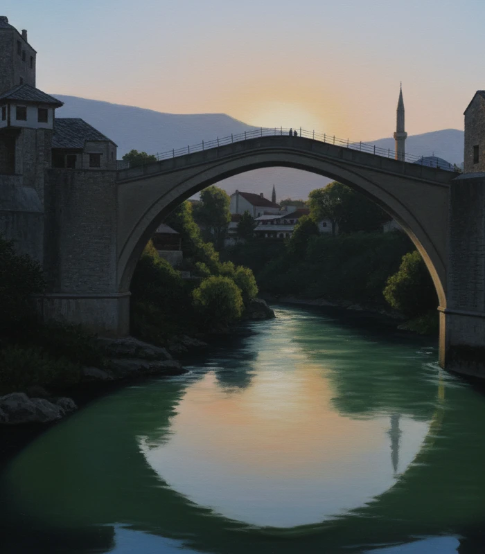 Most u crnoj senci, grad ga obasjava