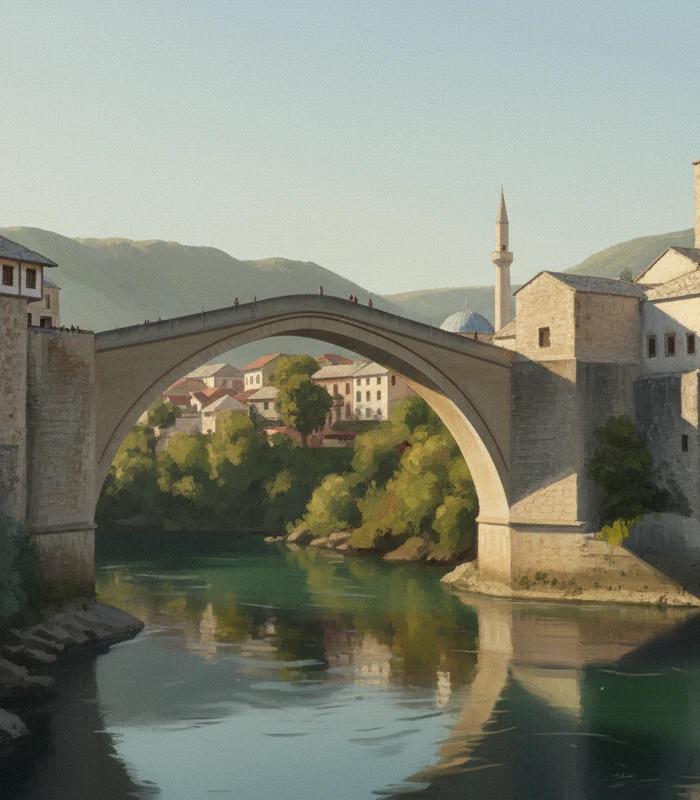 S druge obale: žuto drvo i most u jutru
