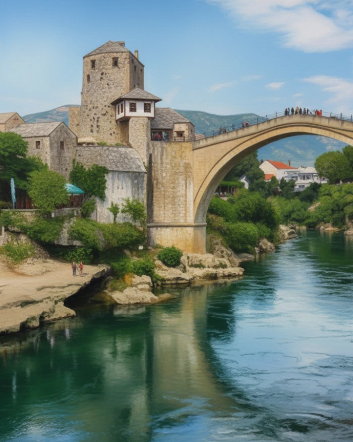 Stari kamen mosta, planine u daljini