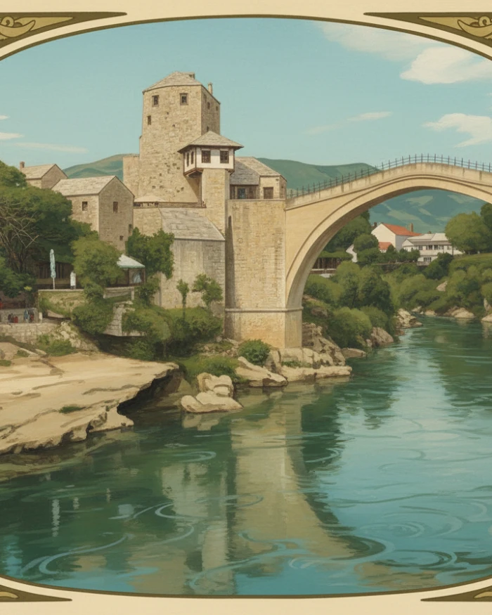 Planine i most, ukrasni luk nad vodom